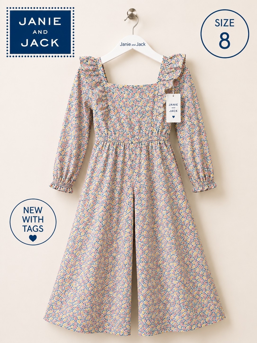 Janie and Jack Pastel Floral Square Neck Dress - Pink, Yellow, Blue